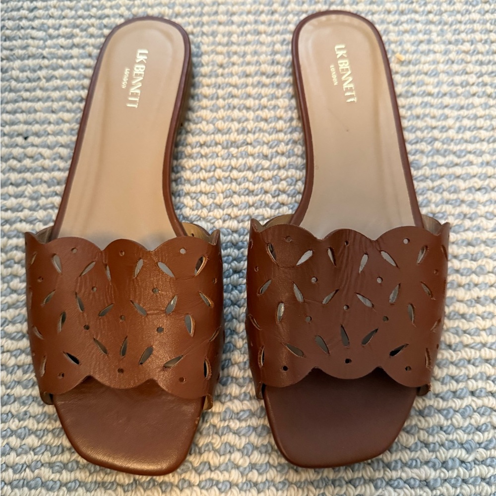 LK Bennett Brown Leather Slide Sandals